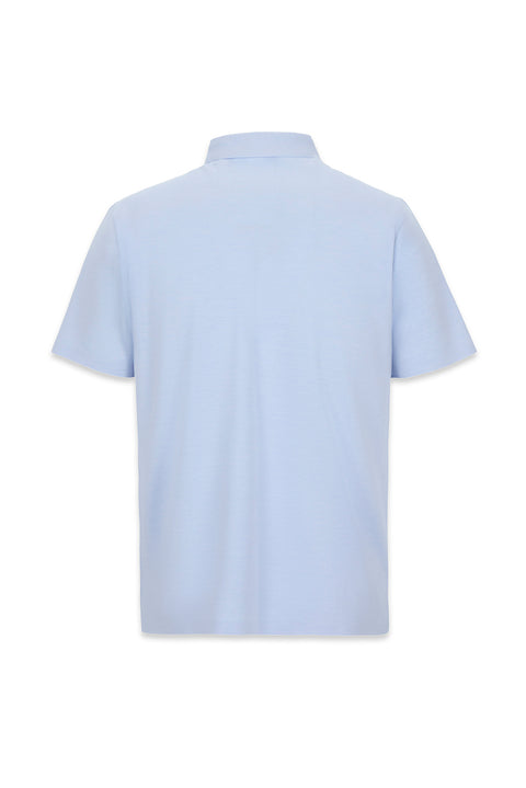 Blue Polo Neck Regular Fit Silk Blend Seamless T-shirt