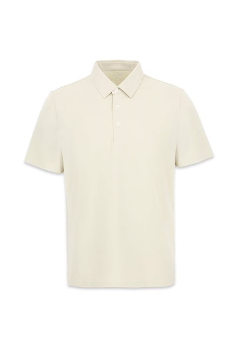 Medium Beige Polo Neck Regular Fit Seamless Silk Blend T-Shirt