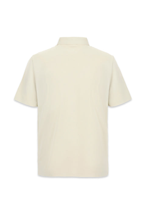 Medium Beige Polo Neck Regular Fit Seamless Silk Blend T-Shirt