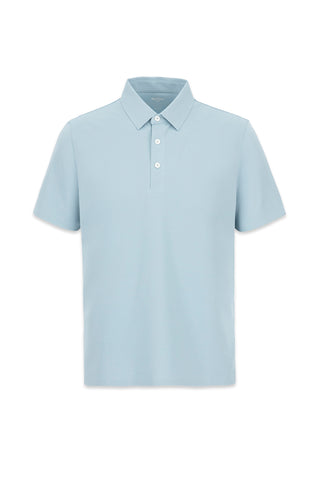  Orta Turkuaz Polo Yaka Regular Fit İpek Karışımlı Dikişsiz Örme Tişört