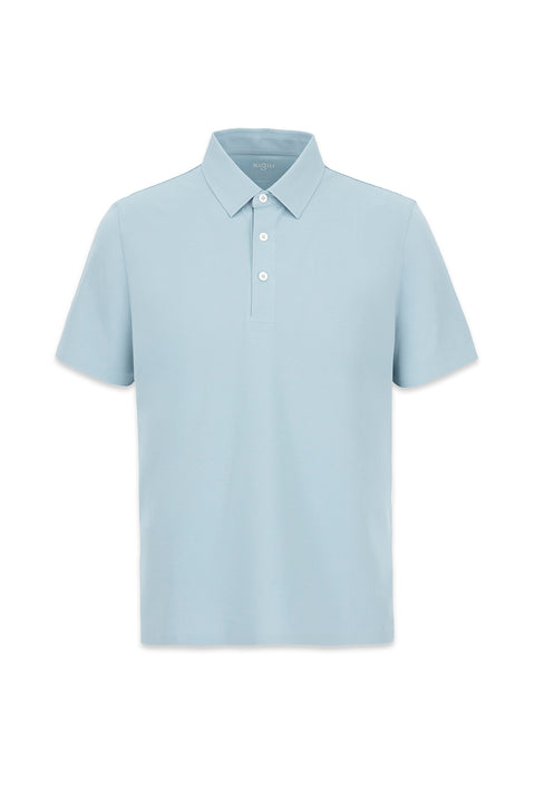 Mid Turquoise Polo Neck Regular Fit Seamless Silk Blend T-Shirt