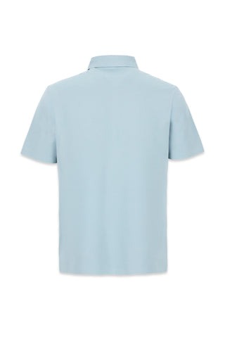  Orta Turkuaz Polo Yaka Regular Fit İpek Karışımlı Dikişsiz Örme Tişört