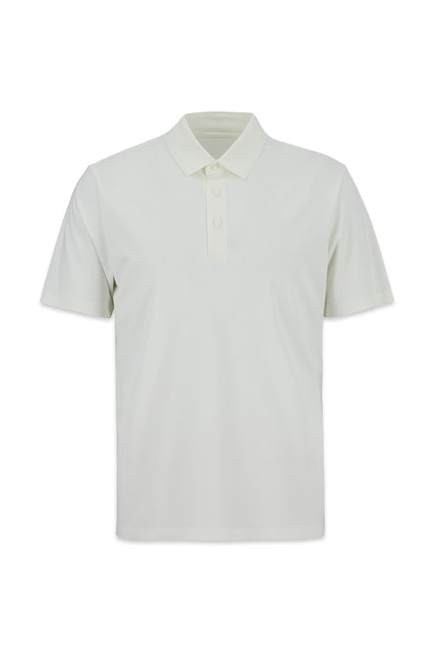 White Regular Fit Polo Collar Knitted Silk Blend T-shirt