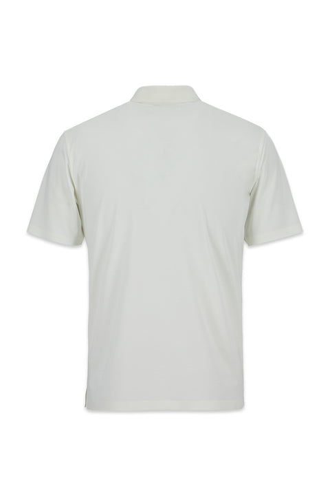 White Regular Fit Polo Collar Knitted Silk Blend T-shirt