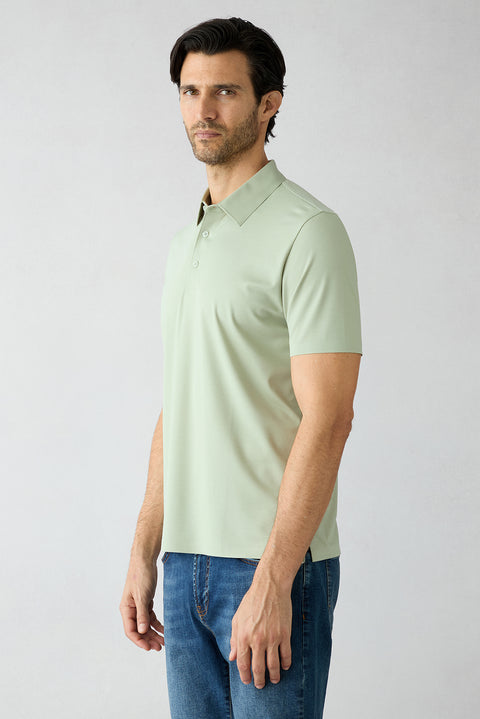 Moss Green Regular Fit Polo Collar Knitted Silk Blend T-shirt