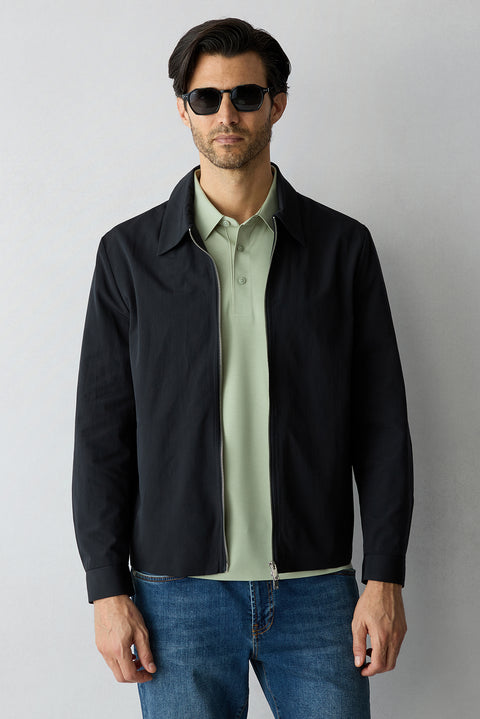 Moss Green Regular Fit Polo Collar Knitted Silk Blend T-shirt