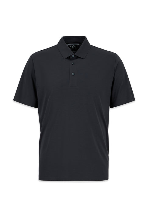 Medium Anthracite Regular Fit Polo Collar Knit Silk Blend T-shirt