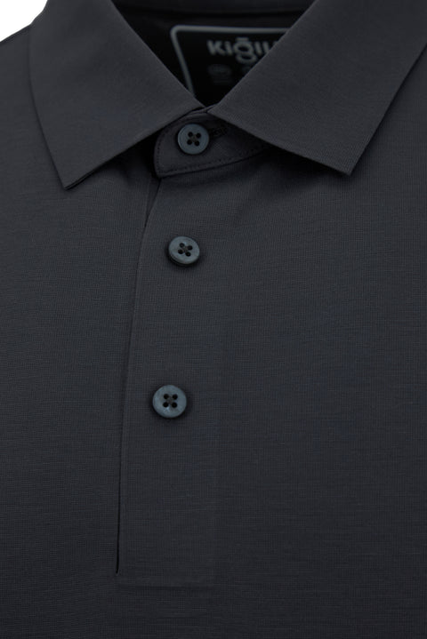 Medium Anthracite Regular Fit Polo Collar Knit Silk Blend T-shirt