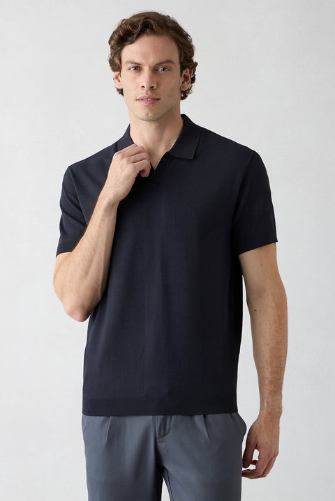 Light Navy Regular Fit Polo Collar Knit T-shirt