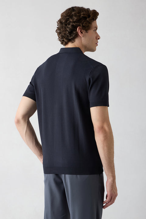 Light Navy Regular Fit Polo Collar Knit T-shirt