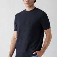 Mid Navy Crew Neck Regular Fit Knitted T-Shirt