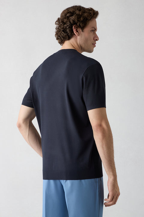 Mid Navy Crew Neck Regular Fit Knitted T-Shirt