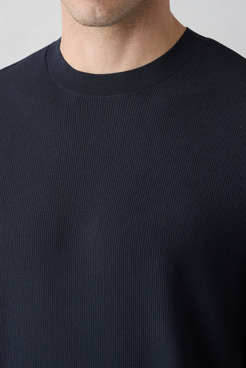 Mid Navy Crew Neck Regular Fit Knitted T-Shirt