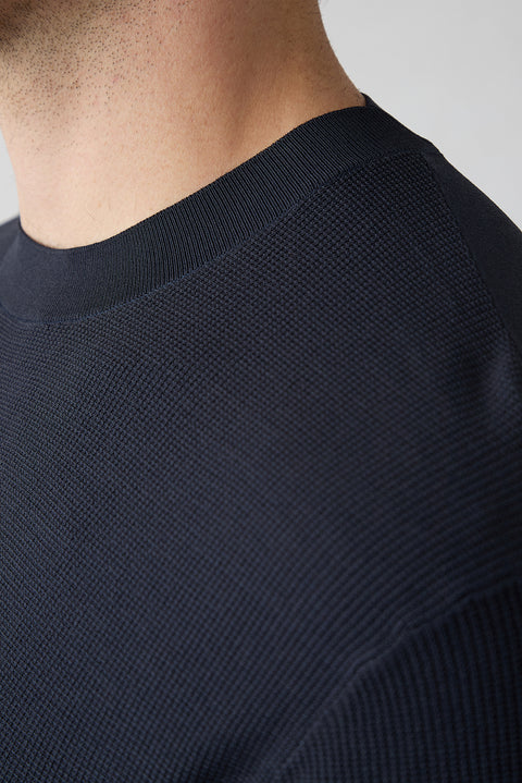 Mid Navy Crew Neck Regular Fit Knitted T-Shirt
