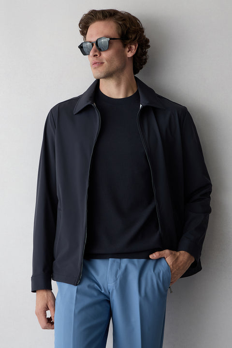 Mid Navy Crew Neck Regular Fit Knitted T-Shirt