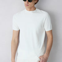 White Crew Neck Regular Fit Knitted T-Shirt