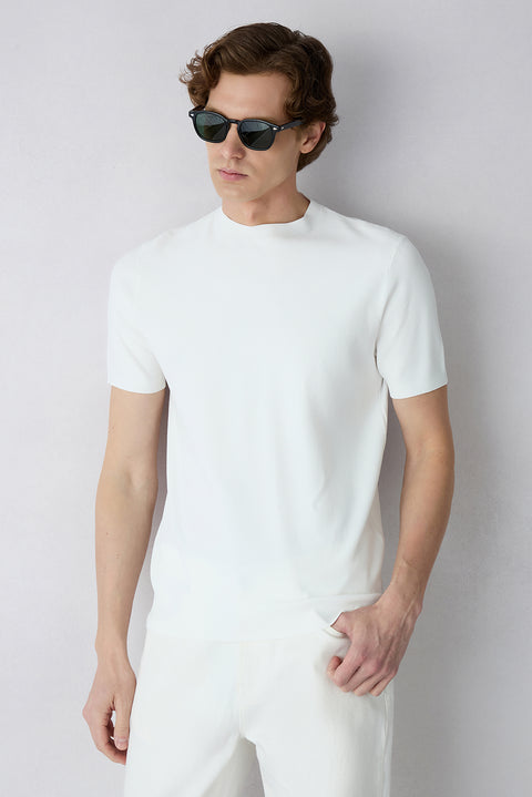 White Crew Neck Regular Fit Knitted T-Shirt