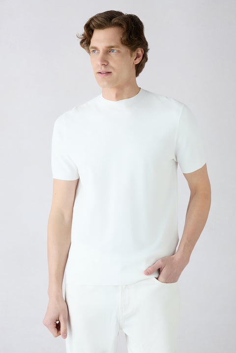 White Crew Neck Regular Fit Knitted T-Shirt