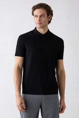  Siyah Regular Fit Düğmeli Polo Yaka Örme Tişört