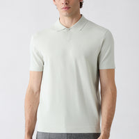 Mid-Grey Regular Fit Buttoned Polo Neck Knitted T-Shirt