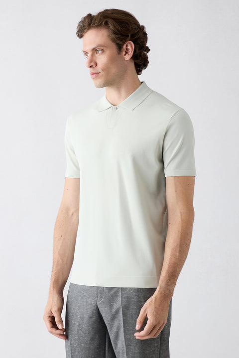 Mid-Grey Regular Fit Buttoned Polo Neck Knitted T-Shirt