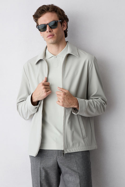 Mid-Grey Regular Fit Buttoned Polo Neck Knitted T-Shirt