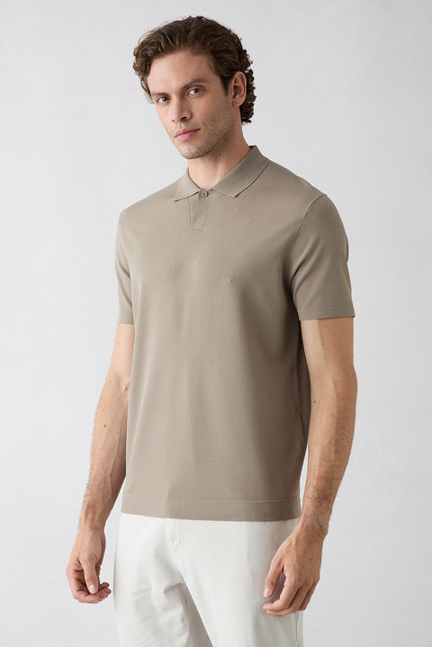 Orta Vizon Regular Fit Düğmeli Polo Yaka Örme Tişört