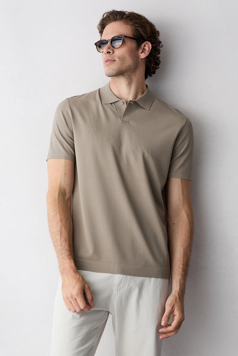 Orta Vizon Regular Fit Düğmeli Polo Yaka Örme Tişört