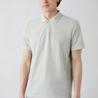 Light Gray Mélange Regular Fit Linen Blend Patterned Button-Down Polo Shirt