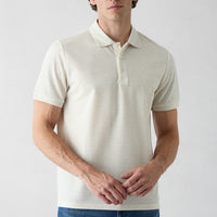 Open Beige Mélange Regular Fit Linen Blend Patterned Buttoned Polo Neck T-Shirt