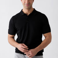 Siyah Regular Fit Düğmeli Polo Yaka Örme Tişört