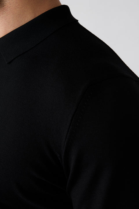Siyah Regular Fit Düğmeli Polo Yaka Örme Tişört