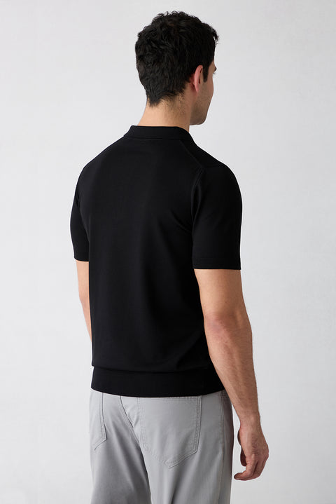 Siyah Regular Fit Düğmeli Polo Yaka Örme Tişört