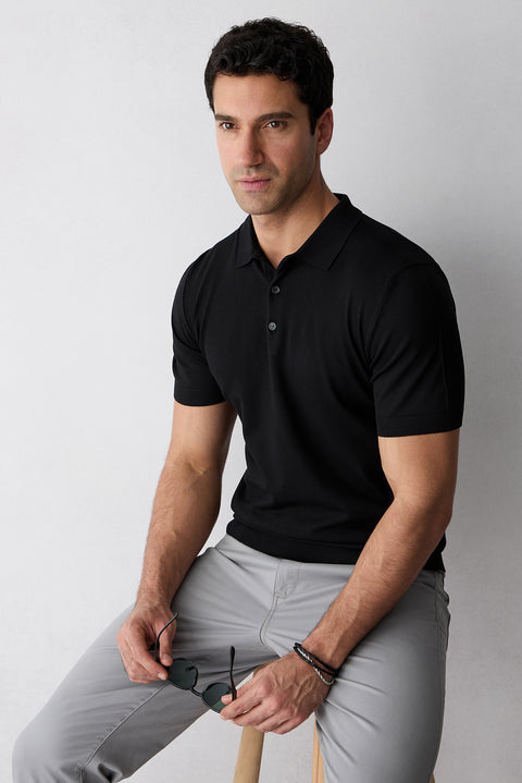 Siyah Regular Fit Düğmeli Polo Yaka Örme Tişört