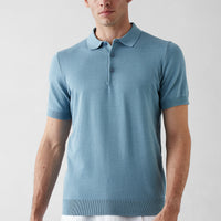 Light Blue Regular Fit Polo Collar Knit T-shirt
