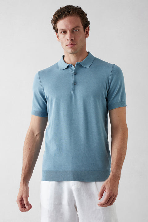 Light Blue Regular Fit Polo Collar Knit T-shirt