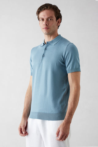  Açık Mavi Regular Fit Düğmeli Polo Yaka Örme Tişört