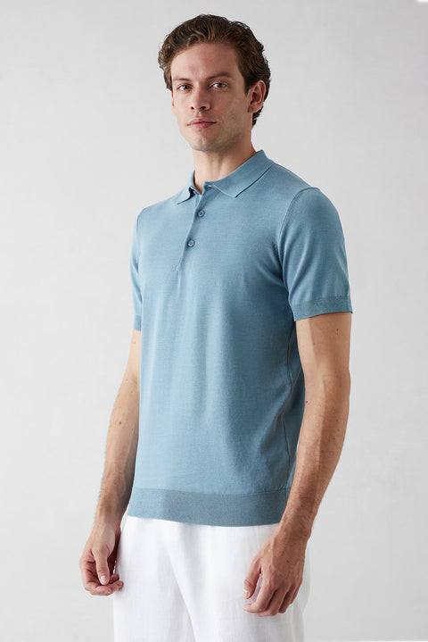 Light Blue Regular Fit Polo Collar Knit T-shirt