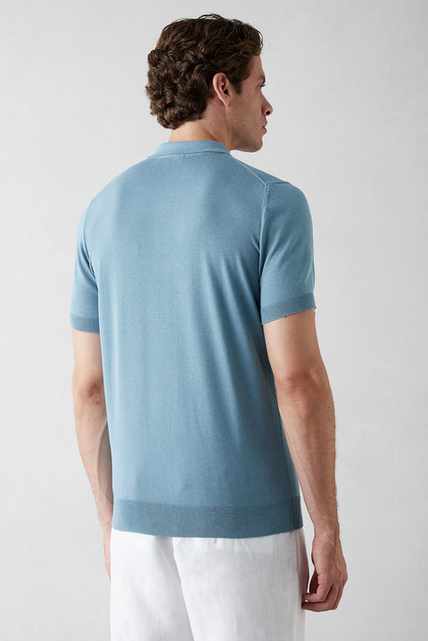Light Blue Regular Fit Polo Collar Knit T-shirt