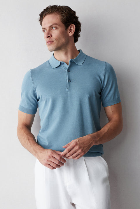 Light Blue Regular Fit Polo Collar Knit T-shirt