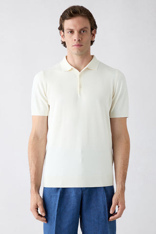  Kırık Beyaz Regular Fit Düğmeli Polo Yaka Örme Tişört