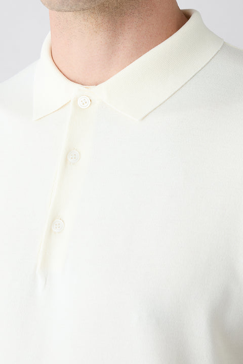 Kırık Beyaz Regular Fit Düğmeli Polo Yaka Örme Tişört