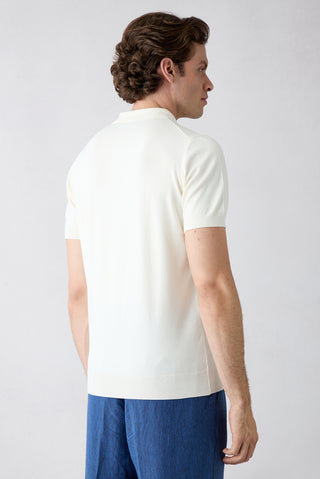  Kırık Beyaz Regular Fit Düğmeli Polo Yaka Örme Tişört
