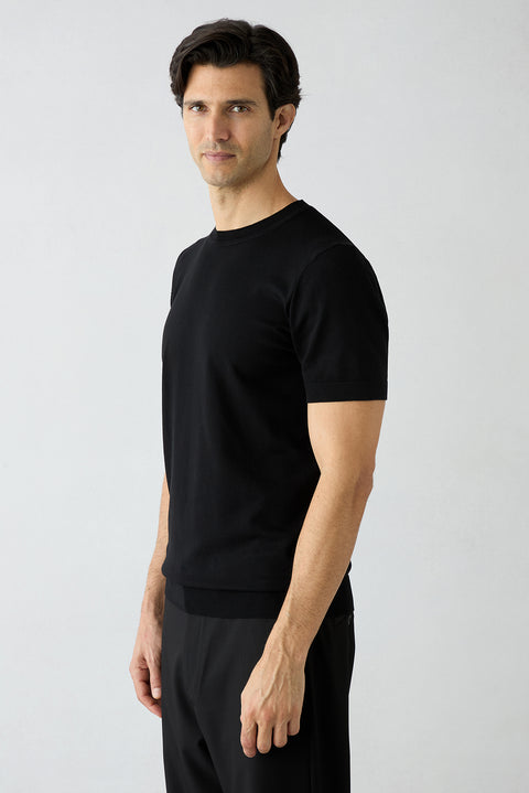 Siyah Regular Fit Bisiklet Yaka Örme Tişört