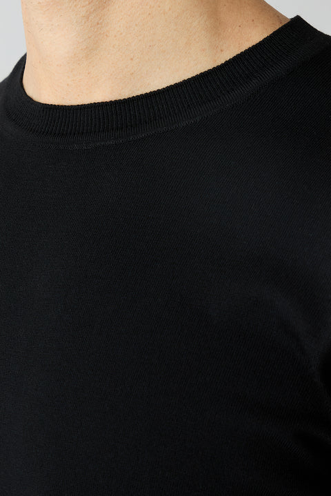 Siyah Regular Fit Bisiklet Yaka Örme Tişört