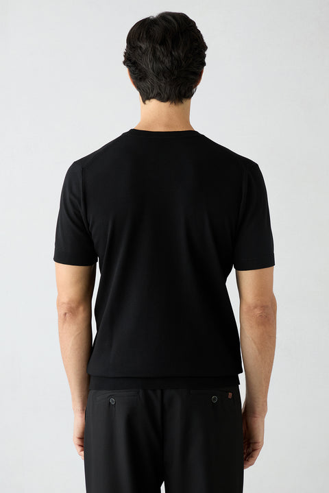 Siyah Regular Fit Bisiklet Yaka Örme Tişört