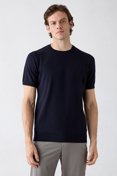 Dark Navy Regular Fit Crew Neck Knit T-shirt