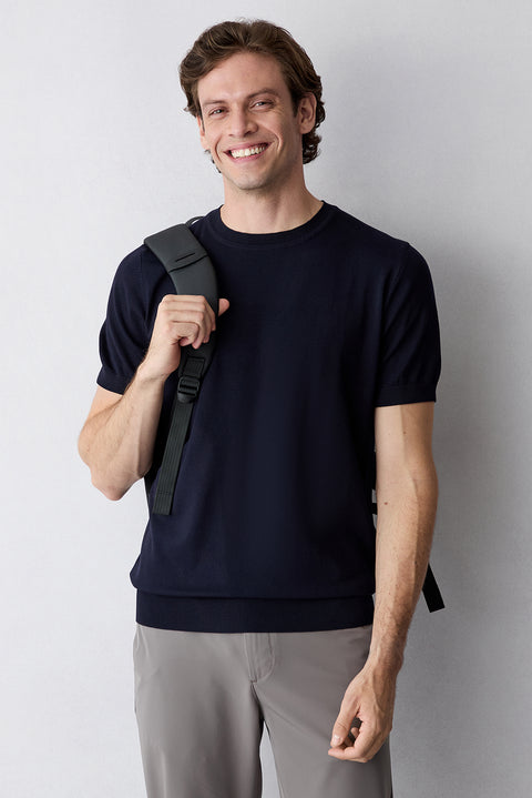Dark Navy Regular Fit Crew Neck Knit T-shirt