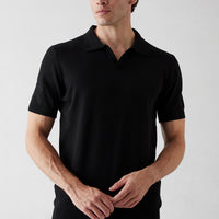 Siyah Düğmesiz Polo Yaka Regular Fit Örme Tişört