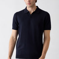 Koyu Lacivert Düğmesiz Polo Yaka Regular Fit Örme Tişört
